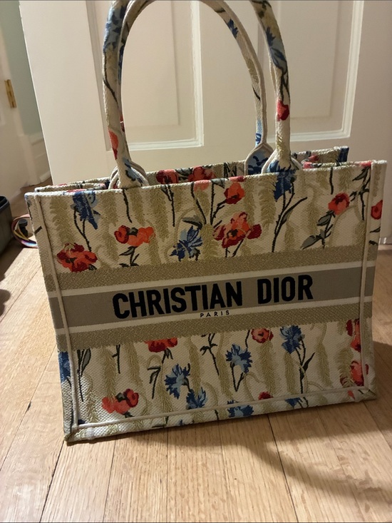 Dior Handbags - Dior Beige Floral Canvas Tote with Red & Blue Accents